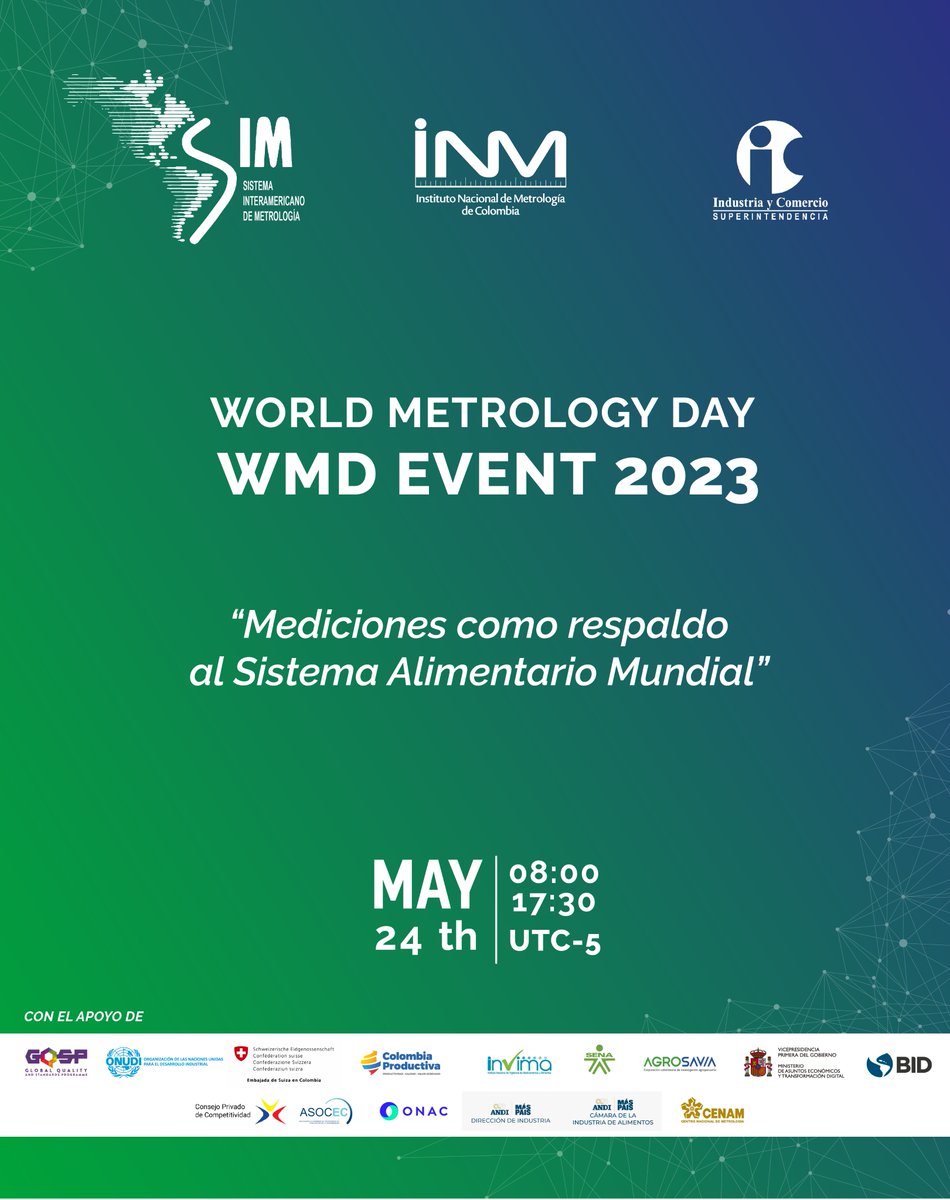INMdeColombia's tweet photo. Semana #SIM2023 | ¿Lo estabas esperando?🤓 
Conoce las agendas: expertos nacionales e internacionales en #Metrología y #TransformacionDigital 

Participa presencial👇 https://t.co/cXOBl8t41P
Virtual Evento BID👇 https://t.co/tUG4QBaNBj
Virtual Evento WMD👇https://t.co/KuInA2rYeU https://t.co/C7p7VrGxPX