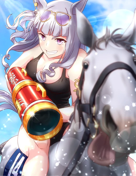 #急に暑くなったから水着絵で涼もうぜ 去年描いたゴルシ。変顔ゴールドシップ号もついでに置いておきます。