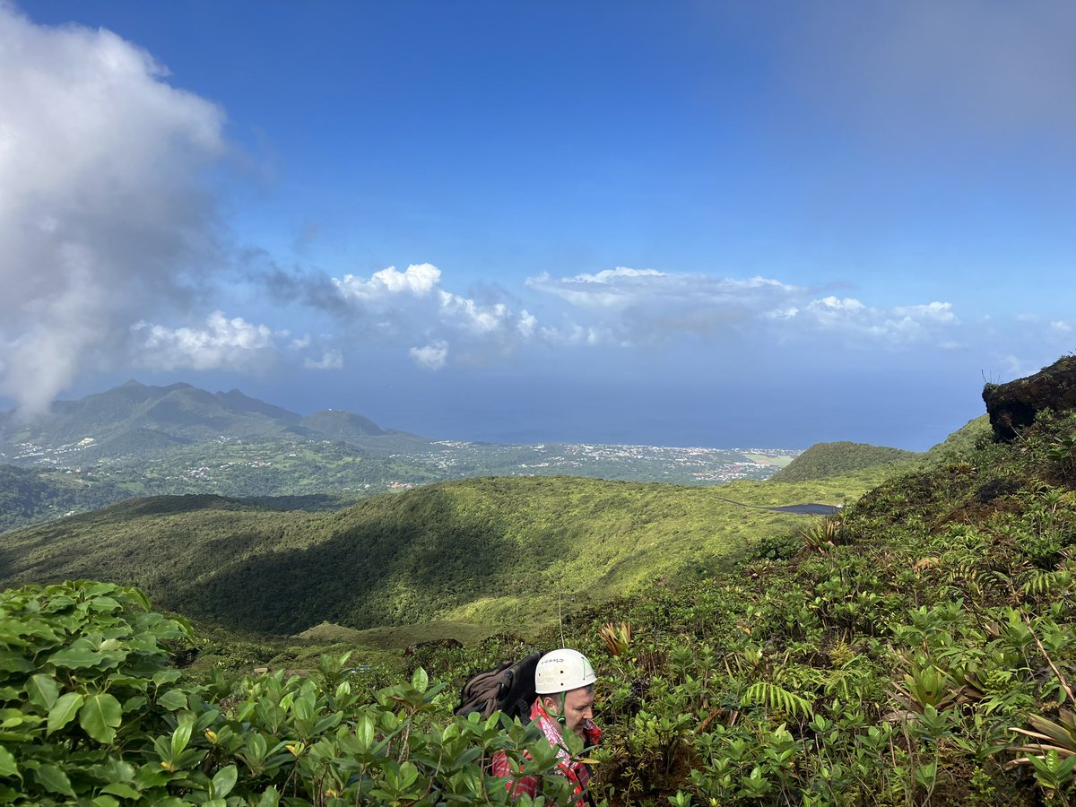 Prof Baud emerges from the bushes during our climb to the summit of La Soufrière de Guadeloupe 🌋