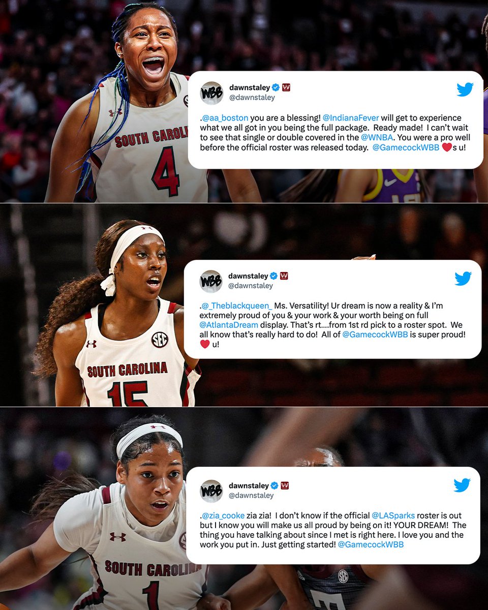 SECNetwork's tweet photo. .@dawnstaley gives her former @GamecockWBB players their flowers 🥹💐 https://t.co/GDJwyjQ4V2