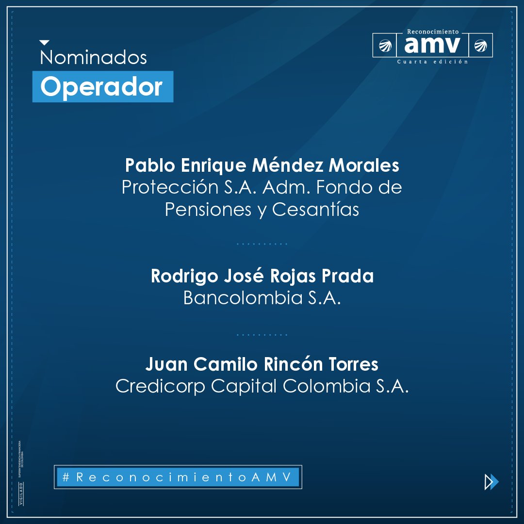 AMVColombia's tweet image. #CertificaciónAMV | ¡Llegó el momento! Te invitamos a conocer los nominados de la cuarta edición de #ReconocimientoAMV en las modalidades: Directivo, Asesor Financiero y Operador, así como en las especialidades: Renta Fija, Renta Variable, Divisas y Derivados.