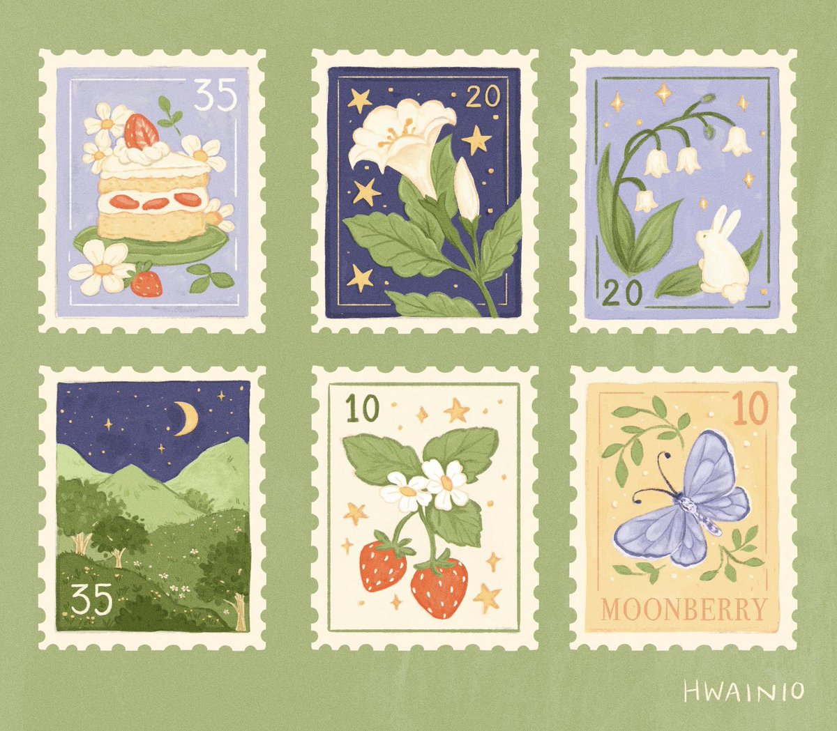 hannawainio's tweet photo. Stamps from a fictional place 🌿🐇🌙 https://t.co/GVg1zGvM7B