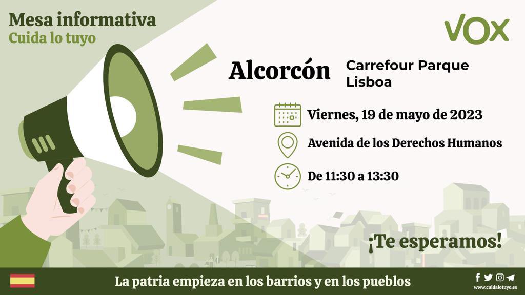 PedroMorenoGmz's tweet photo. Este viernes tenemos otras 4 mesas informativas.
✅ Por la mañana, desde las 11:30 horas, estaremos junto a Carrefour de Parque Lisboa y junto al Hospital de #Alcorcón
💚 Y por la tarde, a las 16:00 horas, estaremos donde los colegios de @AlcorconFuente (Andel) y del @EnsancheSur @NewsEnsancheSur (Juan Pablo II). 👇
Os espero!