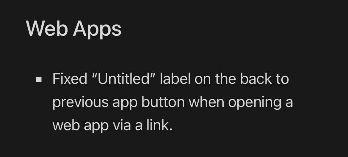 🔥Breaking News!

Safari 16.5 on iOS and iPadOS has apparently solved the "Untitled" back button bug for PWAs I reported dozens of times since its first appearance in 2019.

😱 webkit.org/blog/14154/web…