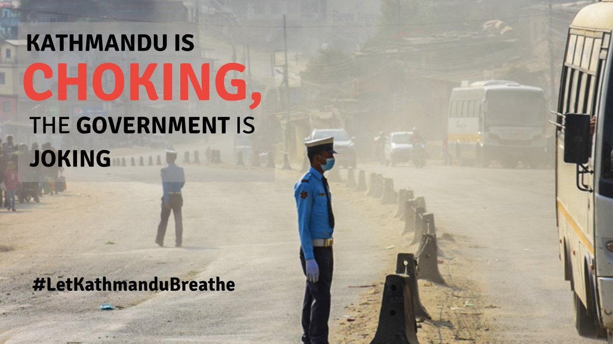 Kathmandu is Choking, The Government is Joking. 
#letKathmanduBreathe 

<a href="/sanjeevuprety/">Sanjeev Uprety</a>  <a href="/shisir/">Shisir Khanal</a>  <a href="/SumanaShrestha/">Sumana</a>  @tooshikarsu <a href="/tikaramyatri/">Tika Ram Yatri</a>  <a href="/sarojgauutam/">Saroj Gautam</a>  <a href="/hamrorabi/">Rabi Lamichhane</a> <a href="/Aanbika/">Anbika Giri</a>  <a href="/amritna/">Narayan Amrit</a>