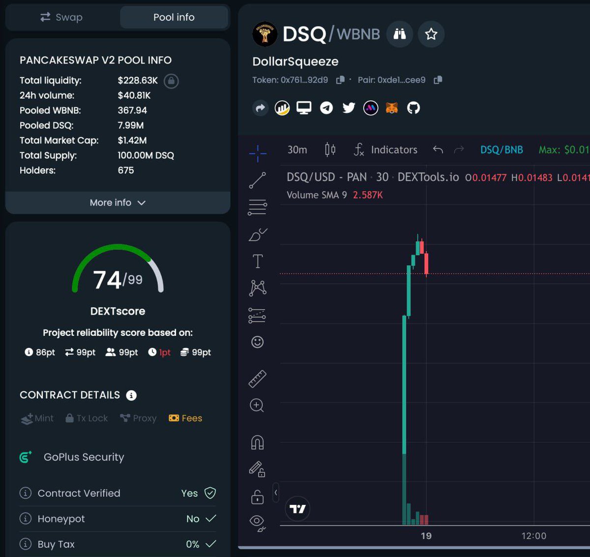 🔶DollarSqueeze Launched now!🔶

- 0% BUY TAX! 
- EXTREMELY DEFLATIONARY aiming to hit 1$ and beyond with 100M circ supply.
- BASED DEV team and community!
- 👍Big Burn of 6.3% at launch and burning 1% of the supply for the next 8 days, every day.👍
- Huge Daily marketing pushes…