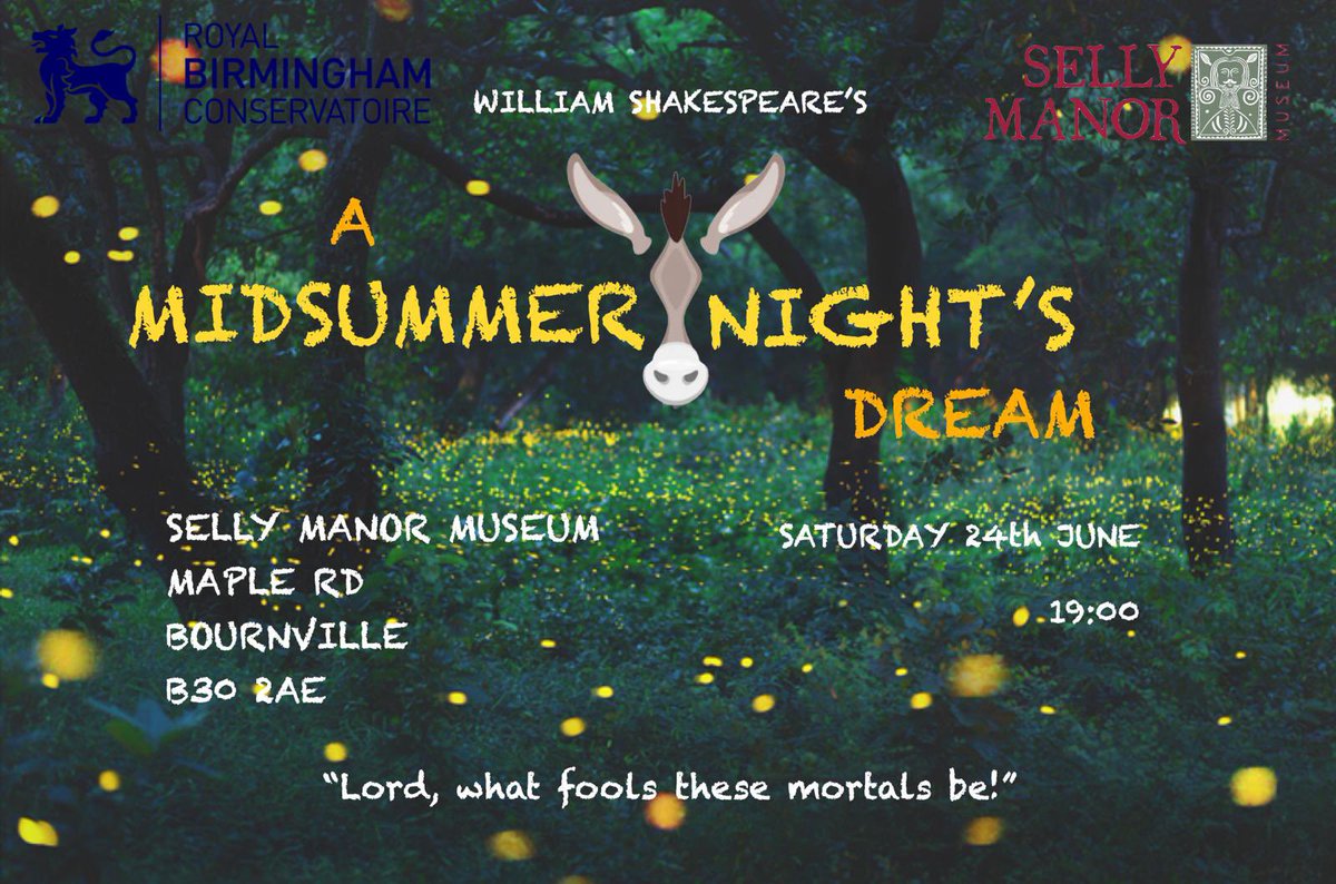 Come along to Lightwoods Park in Bearwood, Birmingham from the 13th-18th June &amp; Selly Manor on the 24th of June (Midsummer Night!) to watch some of our lovely graduates making some professional debuts in A Midsummer Night's Dream. 🧚🦁🌞Tickets via the link in our bio.