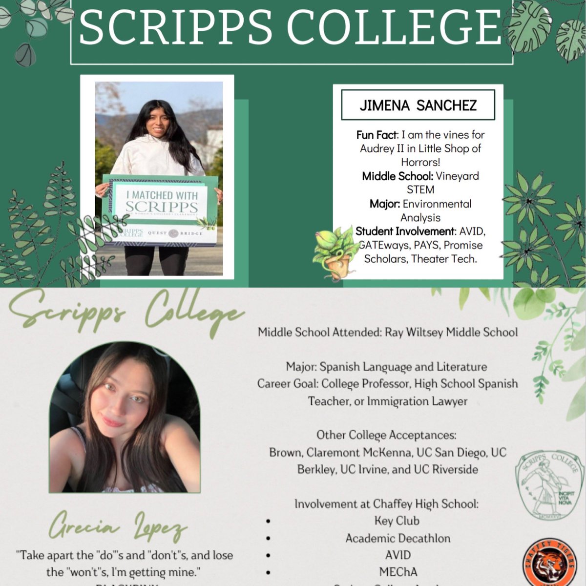 DrPhilipSwartz's tweet photo. Every year I can’t wait for @ChaffeyAVID to post where their students are going to college. And now it’s time! Here are some of my former students. So proud and love to say “I had them in 8th grade.” Congrats! @official_omsd @OntMontPS #vineyardstem #avid4college #arroyo_omsd https://t.co/U8WcMfq0DH