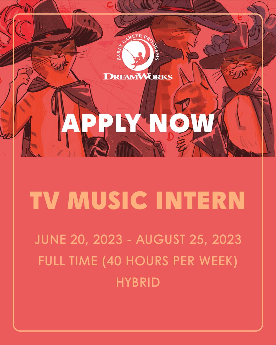 ❗SUMMER 2023 INTERNSHIP OPPORTUNITY INCOMING❗ Applications for our TV Music Internship are NOW OPEN - link to apply HERE: dwan.im/3oewv2K

#DreamWorksEarlyCareers #Internships #SummerInternships #Animation #Students #Music