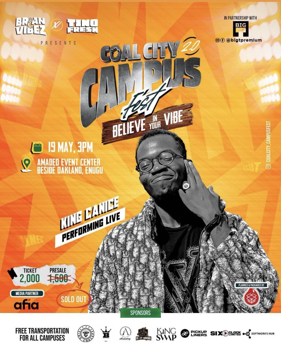 Canice is performing live at Coal City Canpus Fest. Don’t miss out on this guys. If you’re in Enugu, link up.