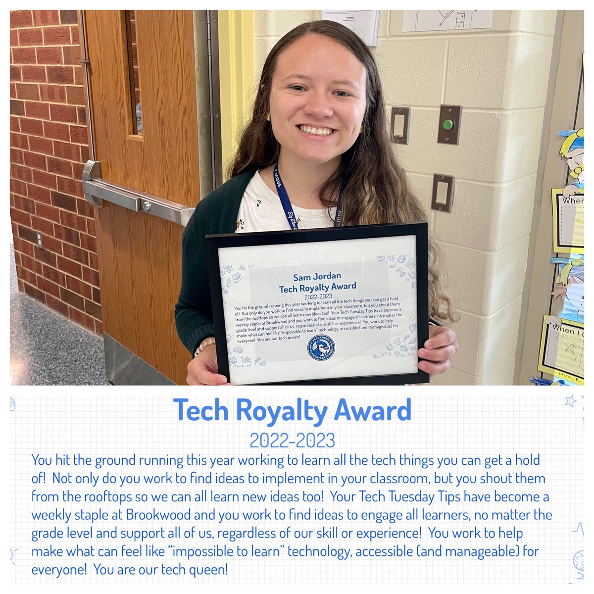 BWPrincipalHCSD's tweet photo. Today we celebrated our staff members at our End of the Year Staff Awards.  Our winners were nominated by staff and it was awesome to hear all the wonderful things they had to share! 

Congrats to @saminfirstgrade for winning our Tech Royalty Award! #BrookwoodHasTheBestStaff https://t.co/phR9rkL1dU