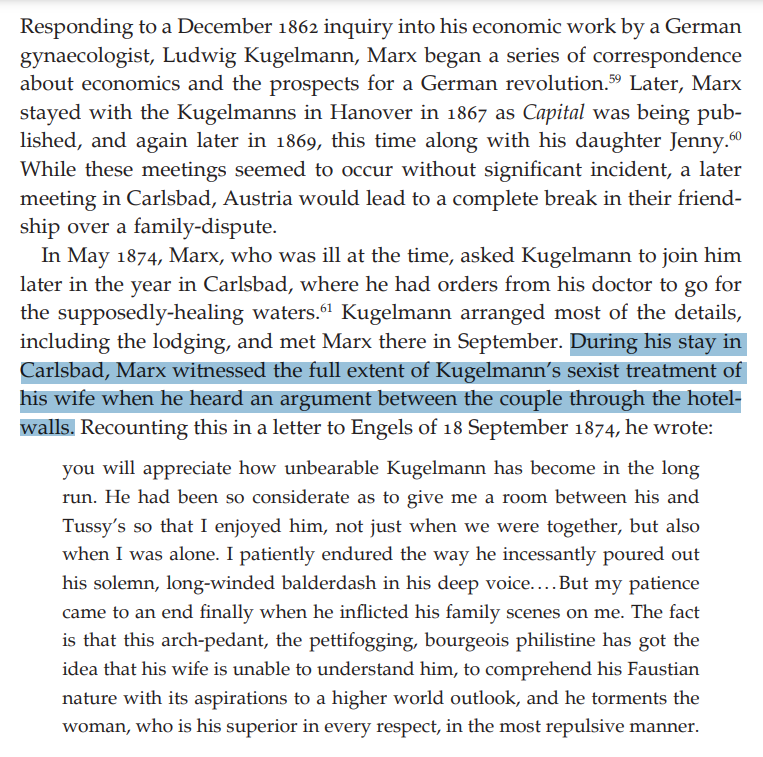 Kali_de_Armas's tweet photo. Marx ended his friendship with Kugelmann because he overheard him being (verbally?) abusive to his wife. Heather Brown speculates based on previous letters that Marx had long been frustrated by Kugelmann's sexist attitudes. ('Marx on Gender and the Family,' ch 4, pgs 116-118) https://t.co/BwLNzk6BQj