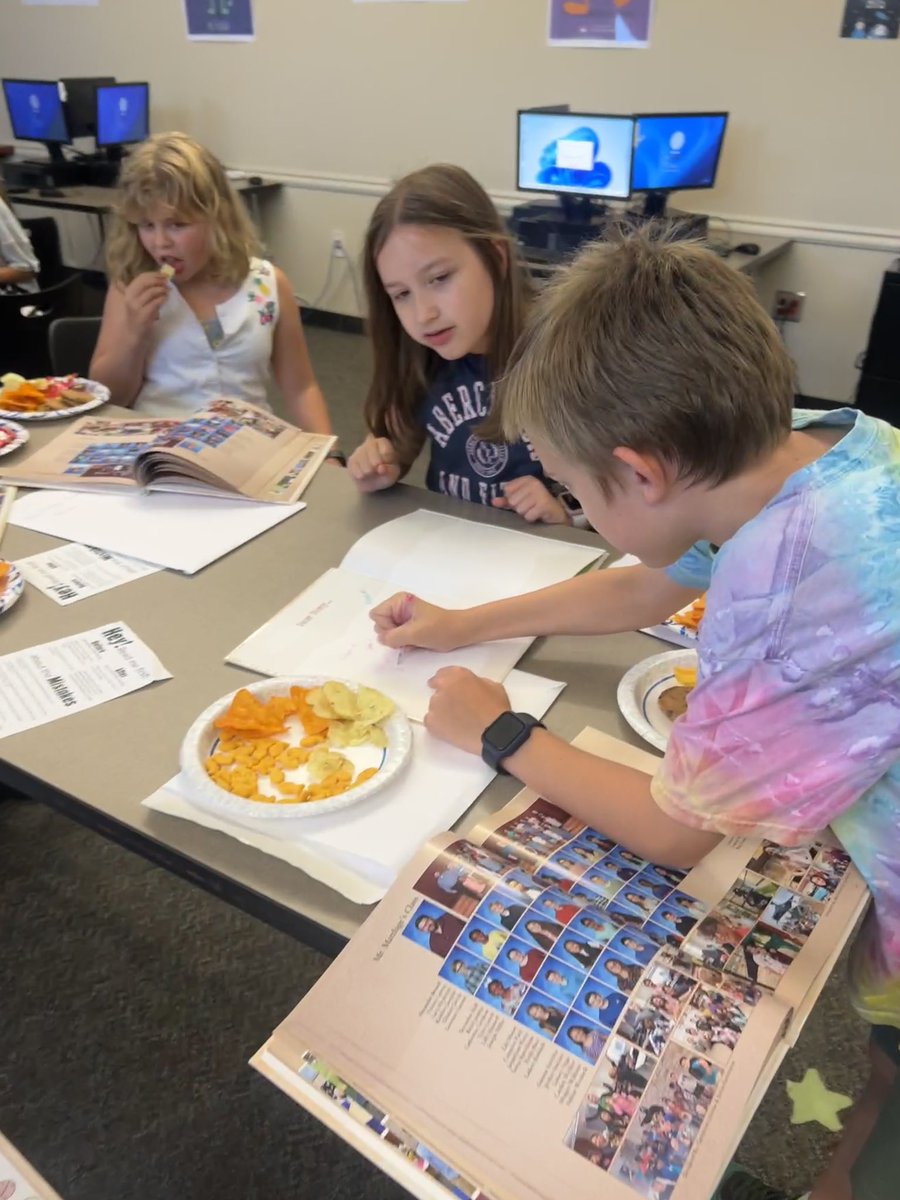 PercyYearbook's tweet photo. Today the Yearbook Club had an end of the year party and a surprise distribution of their own yearbooks! Lots of snacks and yearbook signing today. We can’t wait for #yearbook distribution tomorrow night! #asepanthers https://t.co/niKWfjQ47n