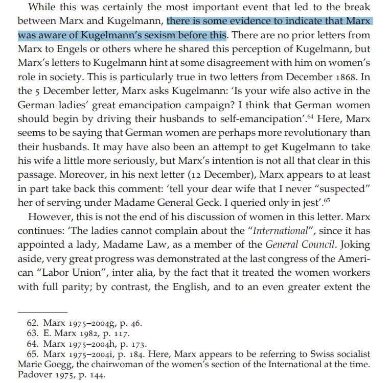 Kali_de_Armas's tweet photo. Marx ended his friendship with Kugelmann because he overheard him being (verbally?) abusive to his wife. Heather Brown speculates based on previous letters that Marx had long been frustrated by Kugelmann's sexist attitudes. ('Marx on Gender and the Family,' ch 4, pgs 116-118) https://t.co/BwLNzk6BQj