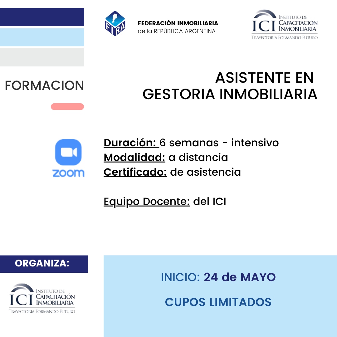 FIRA_Arg's tweet photo. 📣 ¡Nuevo Curso!
🔰 El objetivo del Programa es brindar a los cursantes conocimientos teóricos y prácticos indispensables para poder desarrollar las tareas inherentes a los procesos administrativos y operativos de una inmobiliaria
📲 Más información: https://t.co/dwFFxMLpbD https://t.co/czhOOtEbpt