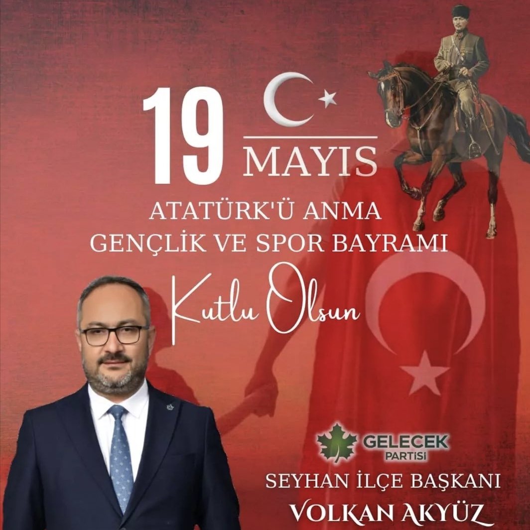 Vatanımız için canlarını feda eden aziz şehitlerimizi rahmet, minnet ve saygıyla anıyorum,19 Mayıs Atatürk'ü Anma Gençlik ve Spor Bayramınız kutlu olsun.
<a href="/Ahmet_Davutoglu/">Ahmet Davutoğlu</a> <a href="/GelecekPartiTR/">Gelecek Partisi</a> <a href="/GelecekAdana01/">Gelecek Partisi Adana</a> <a href="/GelecekSeyhan01/">Gelecek Partisi Seyhan İlçe Başkanlığı</a> #19MAYIS1919