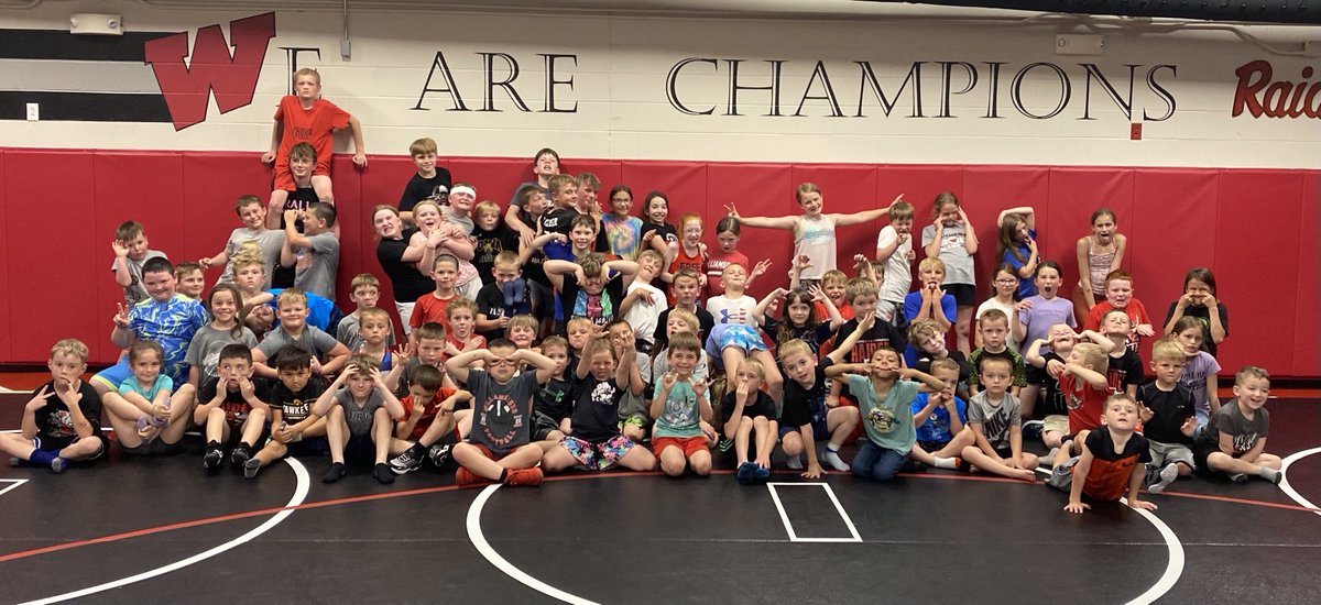 coachECK_wburg's tweet photo. One “look tough” pic and one “look crazy” pic and I am not sure which one is which….Had 95 kids in and out of camp all week. Hopefully, they had a great time. I appreciate every adult and HS wrestler that came in and helped. Man, we needed it!😂 Love Raider Wrestling!💪🏼 https://t.co/HsnXC8vfgh