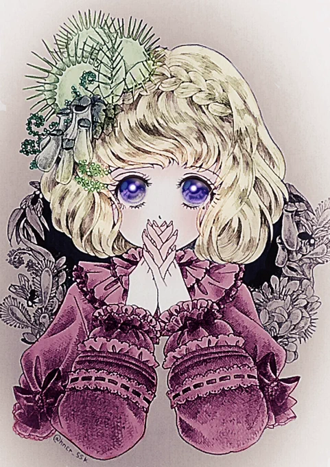 食虫少女。昔描いたアナログに色つけたらくがき。