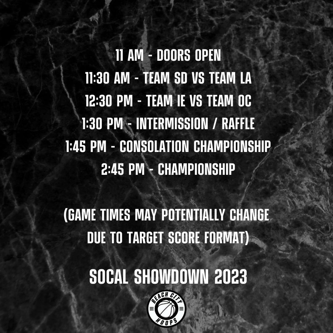 Better late than never! 
This Sunday is the 2nd annual SoCal Showdown hosted by @BCH_Events 

4 Counties .. 1 Crown 🏀🏆
Featuring a talented 2023 class from the IE, LA, OC &amp; SD area 💐🎓

Doors Open @ 11 AM .. First Game @ 11:30 AM
📍 Cantwell-Sacred Heart of Mary High School