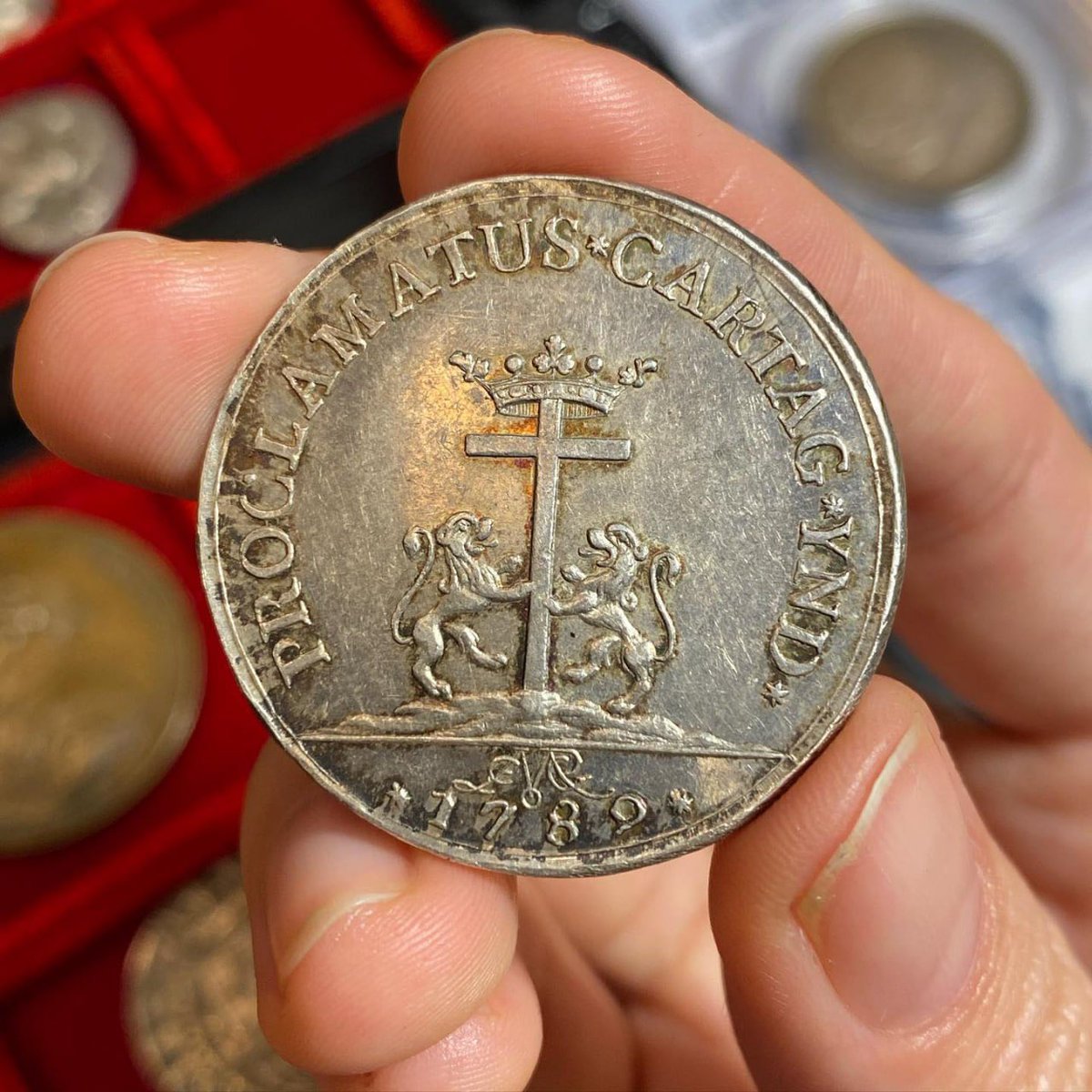 LinMiss__'s tweet image. 1789 Cartagena Proclamation Medal

#coins #historic #history #numismatic #numismatics #pagan #celtic #celts #celticart #artofinstagram #pagan #paganism #essex #suffolk #metaldetecting #rarecoin  #collecting #coincollecting #abstractart #paixao  #photography #photooftheday