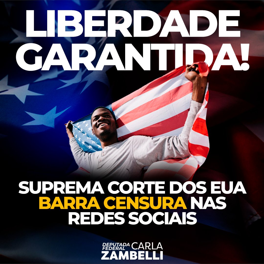 ZambelliCarla_'s tweet photo. A Suprema Corte Americana com sensatez e não politizada decidiu que Twitter e Youtube não poderão ser responsabilizadas pelas postagens de seus usuários. Que as instituições do nosso país sigam o exemplo e não permitam que o cidadão seja calado em suas redes. Defendo a punição e ações de combate a conteúdos violentos e terroristas, mas jamais irei calar quem critica político, inclusive aqueles que me criticam.
