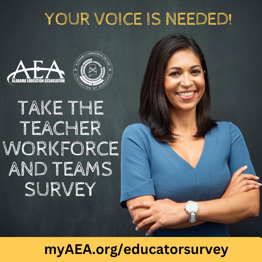 🗣️ AEA members! There's still time to complete our anonymous Teacher Workforce and TEAMS Survey!  Let YOUR VOICE be heard! Log into our website (myaea.org/educatorsurvey) to complete the survey by May 25th! #myAEA #EducatorsMatter 🍎 📚