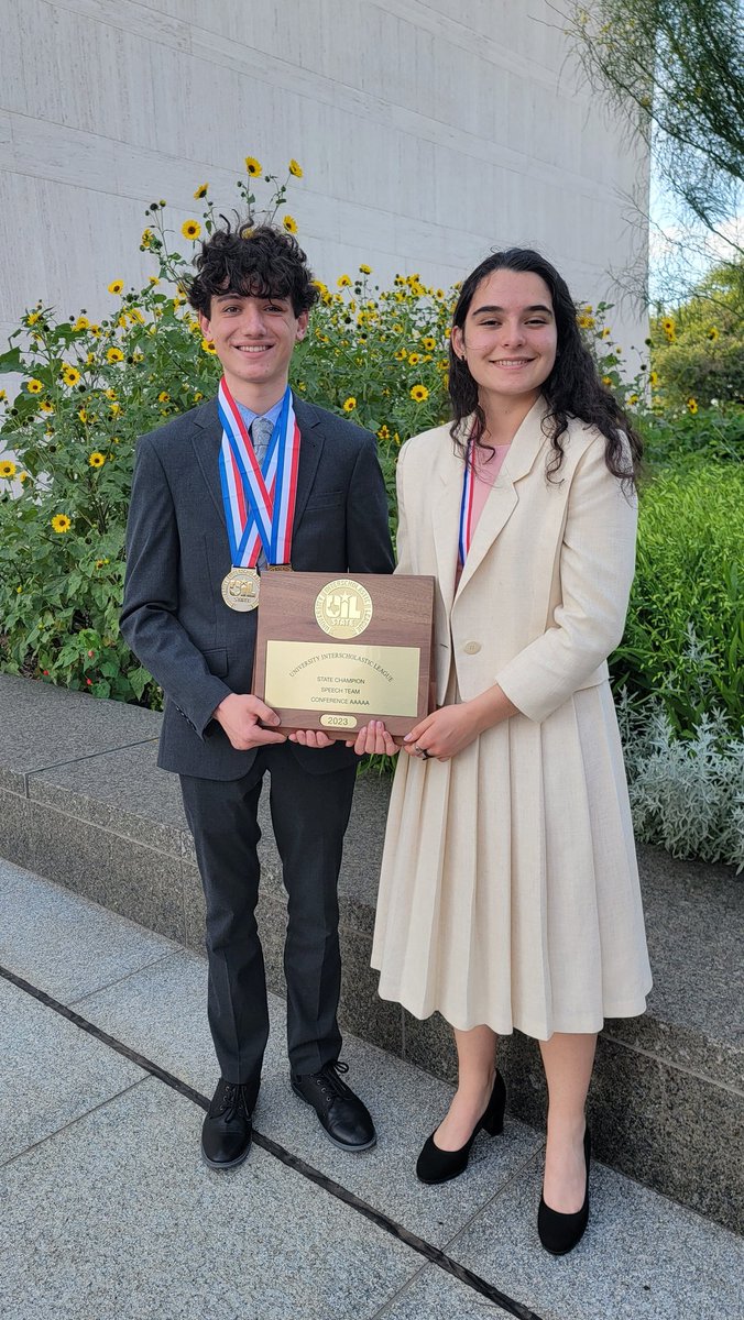 5A UIL State Champion Speech Team!

Lucas Flores - 2nd Place Informative
Lucas Flores - 3rd Place LD
Cecilia Acosta - 5th Place Persuasive
(plus earlier points from the CX State Champions Isaiah and Shauri)

We are very proud of these kids and their hard work!!