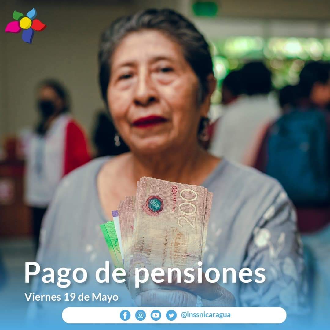 #INSS // PAGO DE PENSIONES 19 DE MAYO 2023🟡📌Si usted es pensionado y se paga los 20 de cada mes, le invitamos a retirar su pensión el día viernes 

📍Atención en nuestras Delegaciones INSS - Sábado 20 de Mayo hasta mediodía 🕛.

#SolidaridadYJusticiaSocial
