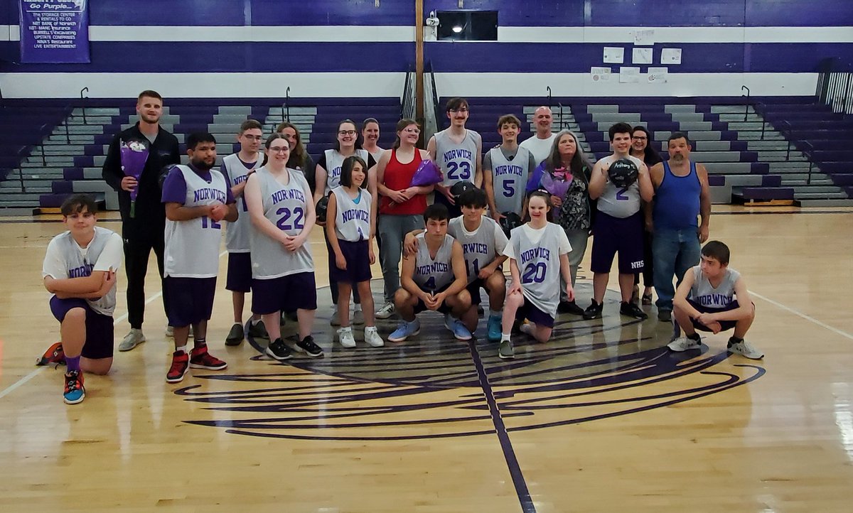 NCSDAthletics's tweet photo. Senior Night for the @norwichcsd Unified Basketball team!  Congratulations Anthony, Ryan, Quincy, Jesse, and Max! Great game vs. @VestalBears Go Purple!! @nhssports23 @norwichhighfans @NateLull @MorganGolliver @ScottRyanNCSD @AlgerJoe4 @UnifiedSportsNY https://t.co/7DTHm1A57A