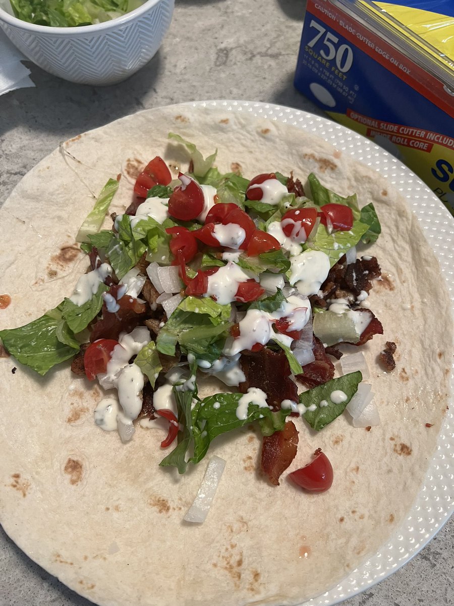 BitcoinSLO's tweet photo. Black stone chicken bacon ranch, oven bacon, side salad, and mustard Doritos. #stupidGood https://t.co/ps9kKjQn7Q