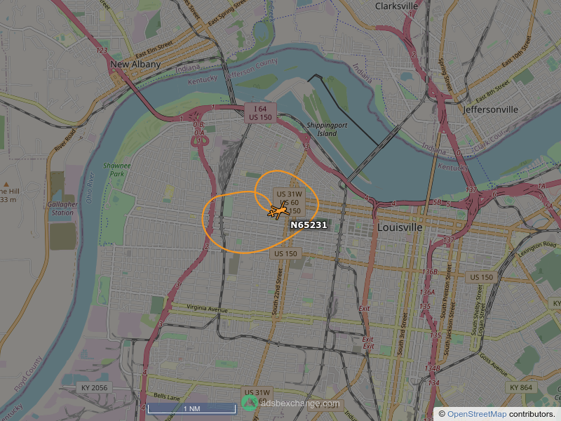 N65231, a 2001 BELL 206B, is circling over Russell, Louisville at 2050 feet, speed 69 MPH, squawking 0107, 0.2 miles from Guiding Star Baptist Church globe.adsbexchange.com/?icao=a89703&z…