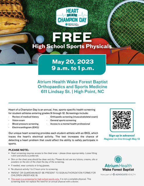 kellyerosenfeld's tweet photo. y’all - over 150 high school kids in High Point and 150 kids in Wilkes already signed up for Saturday. T minus 48 hours. @wakeforestmed @WakeOrthoRes @brennerhospital @AtriumMSKI @AtriumHealthWFB @WilkesCoSchools @GCSchoolsNC #HoC #forall #deacondocs https://t.co/0NJqIaUlzF