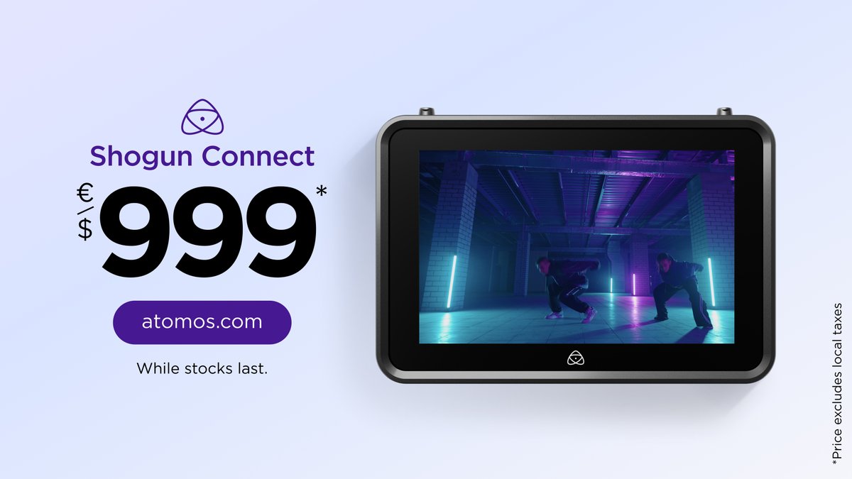 AtomosGlobal's tweet photo. Add Shogun CONNECT to your kit bag for just $/€999 (excluding local taxes)! Available for a limited time only while promotional stocks last.
Buy from a local reseller now: https://t.co/haaPQy3Uy4
#ShogunCONNECT #Shogun #BestShogunEver #RAW #HDR #8K #CONNECT #Atomos https://t.co/z0CDKnYCQR