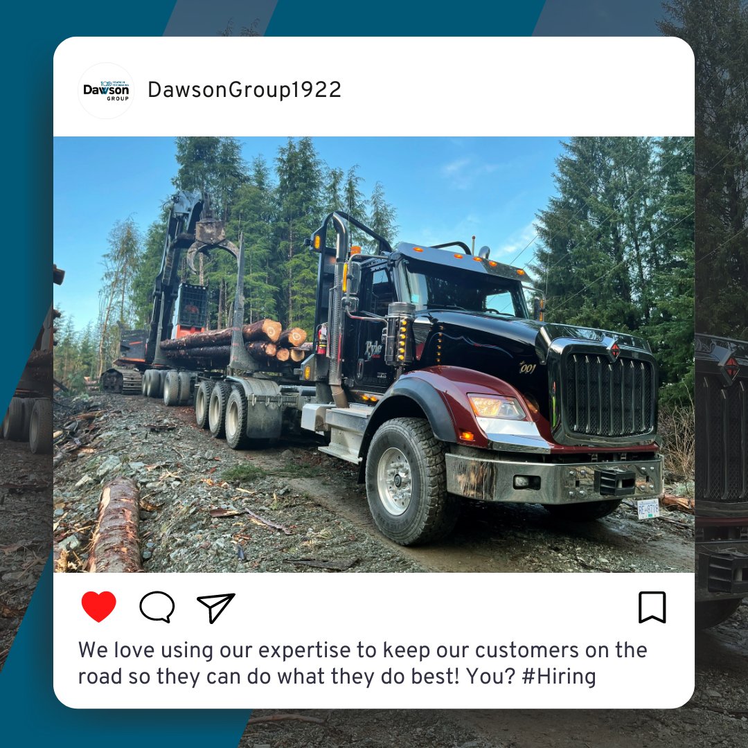 Want to check out our career opportunities? Visit DawsonGroup.ca/Careers.
#DawsonCareers #CareerPlanning #WorkBC #BCjobs #Employment #Hiring #BC

📸:  Photo sent in by Pyle Trucking, August 2021