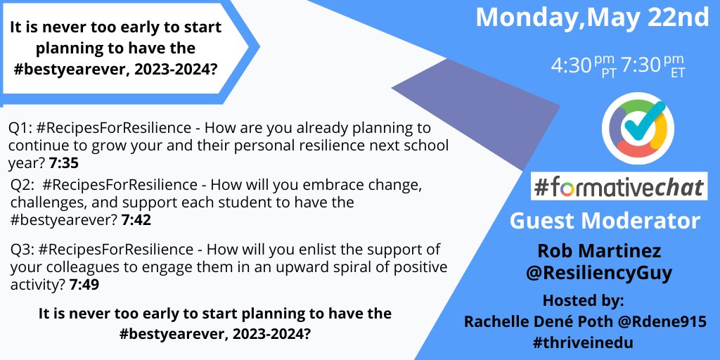 Coming up tonight! Join us for #formativechat  w/guest moderator @ResiliencyGuy and host Rachelle @Rdene915 #education #edchat #learnlap #rethink_learning #teachpos #celebratED #edtechchat
