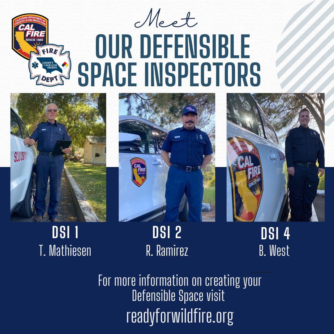 CALFIRE_SLO: #CountyofSLO You may see the Defensible Space Inspectors in your area. Check out Readyforwildfire.org for more information on creating your 100' of #DefensibleSpace .