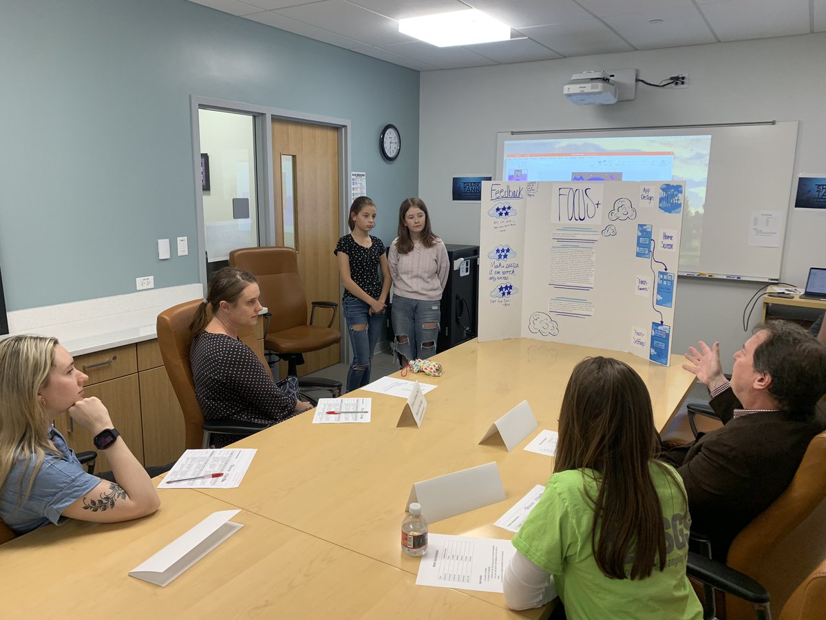 8th graders present their ideas in a shark tank presentation. Well done! #StVrainStorm