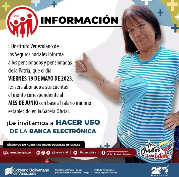 🚨 #ATENCIÓN: El #IVSS informa que a partir de mañana #19May será cancelada la pensión correspondiente al mes (junio 2023) a los pensionados de la Patria. 📌 Información Confirmada por @Somosivss @BonosSocial #CooperaciónYSolidaridad