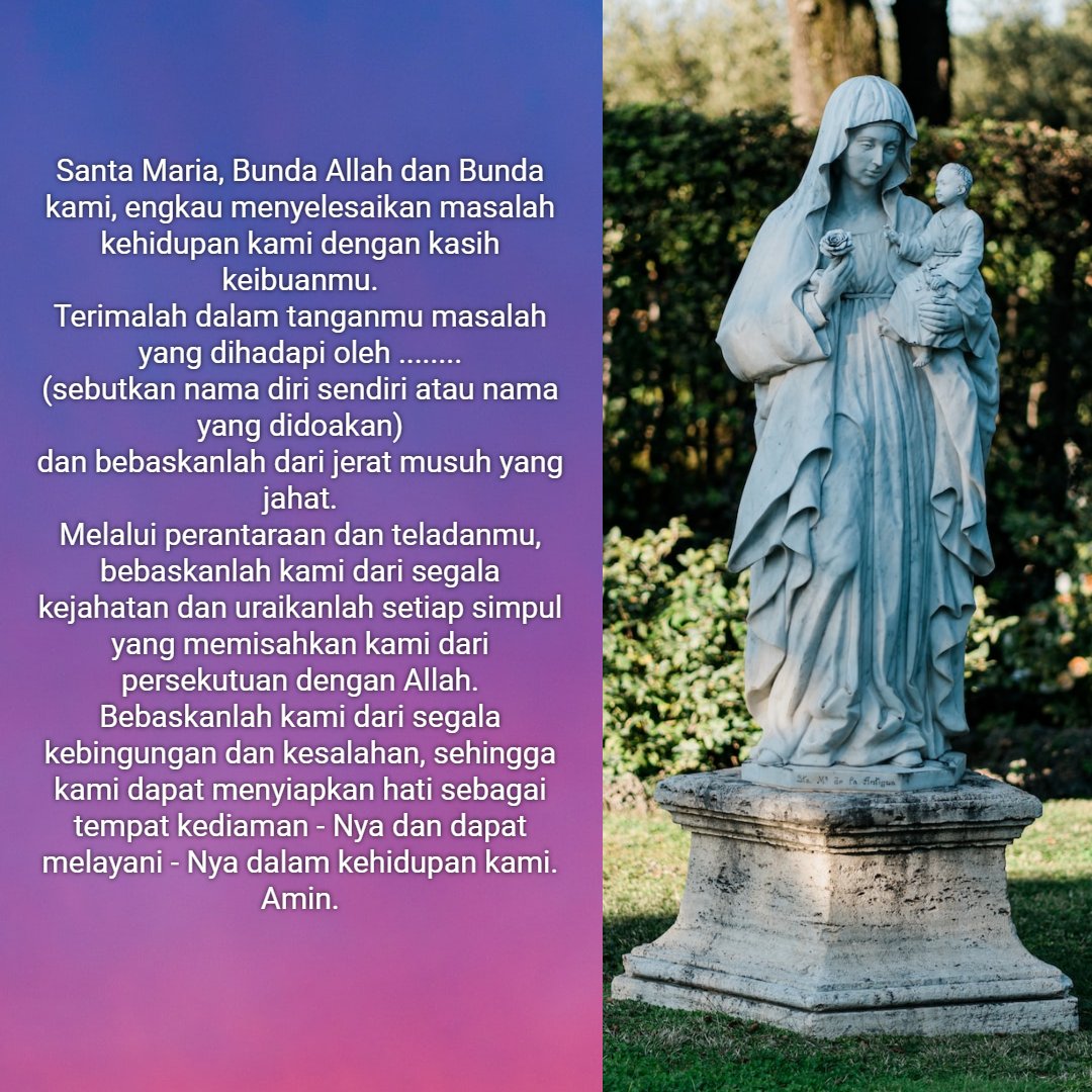 komsoskas's tweet photo. Salah satu doa kepada Bunda Maria yang bisa Sobat Komsos tambahkan dalam devosi kepada Bunda Maria dalam Bulan Maria ini.
#bulanmaria #bundamaria #santamaria #devosi #doakepadasantaperawanmariapenguraisimpulmasalah #doa #komsoskas #uppkkas #keuskupanagungsemarang https://t.co/6RSofpEAt9