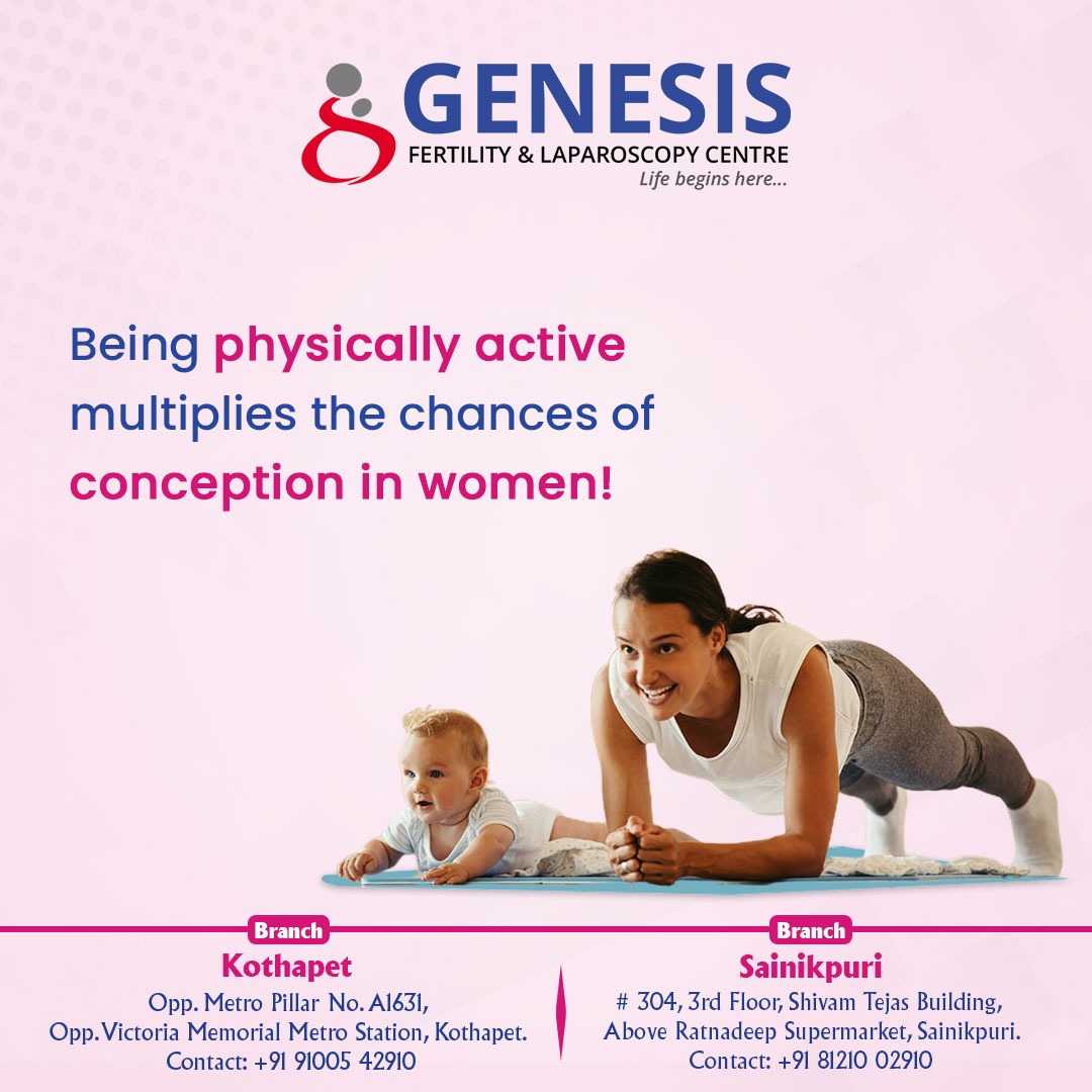 Regular physical activity can help to improve ovulation and fertility and thus increase the chances of pregnancy in women. Book an appointment at Genesis to know more

#conception #preconception #physicalactivity #pregnancy #fitpregnancy #healthypregnancy #fertilityjourney