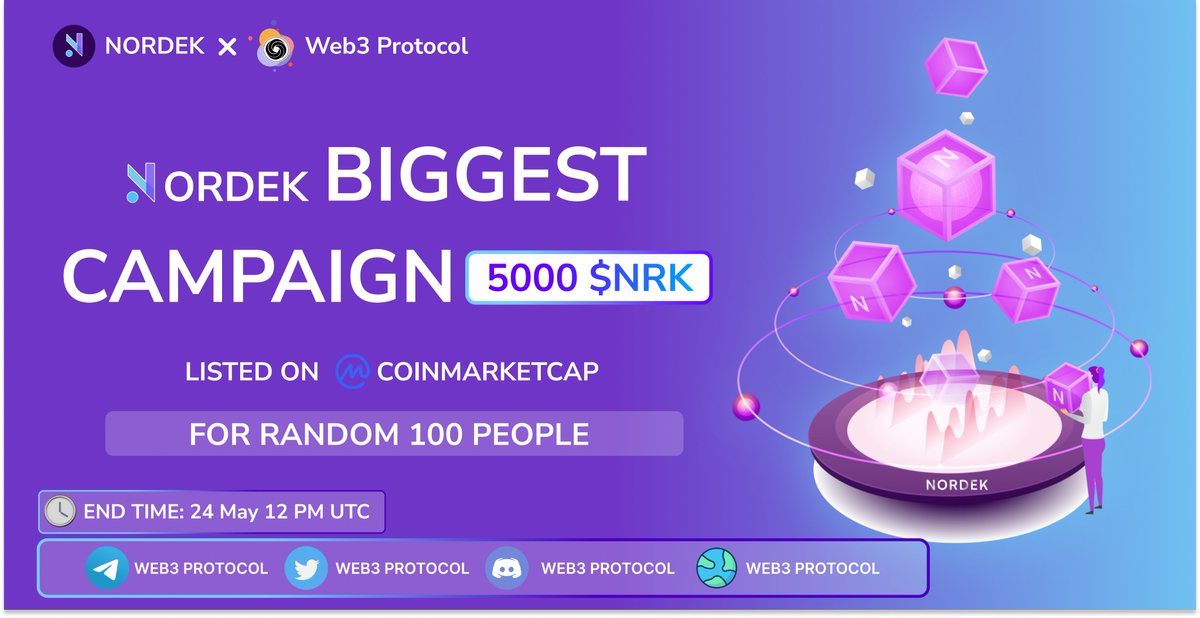 Web3_Protocol's tweet image. 🎉Web3 Protocol X Nordek Huge Giveaway

🏆Prize Pool:- 5000 $Nordek ($500 USDT)

✔️Nordek Listed on Coinmarketcap

 To Enter:- 
✔️Follow @Web3_Protocol &amp;amp; @officialnordek  
✔️Like and RT 3 friends
✔️Fill form :- tinyurl.com/2s4as9jx

#Airdrop #Giveaway #Giveaways #Nordek