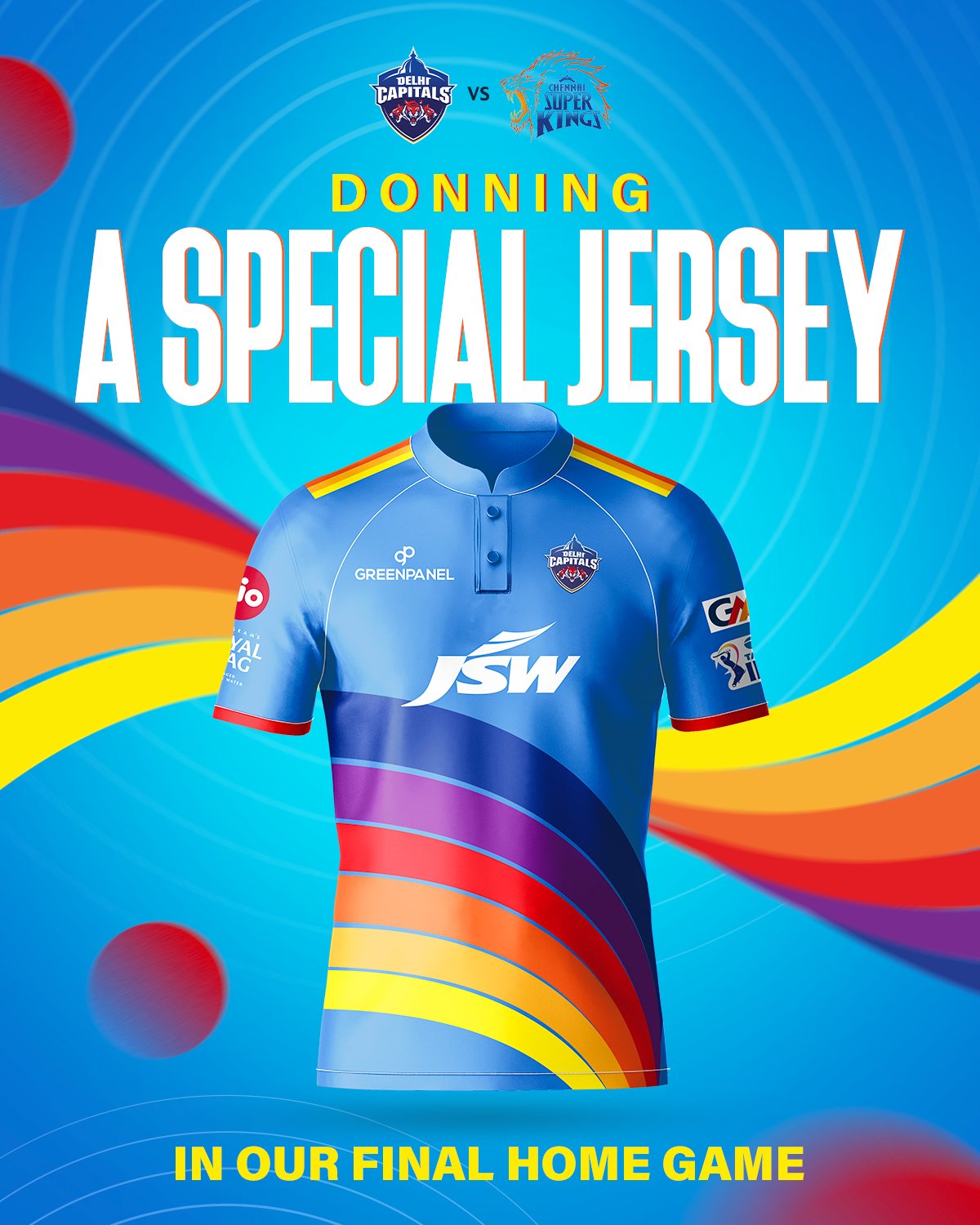 Johns. on X: Delhi Capitals will be wearing a special Rainbow jersey  against Chennai Super Kings.  / X