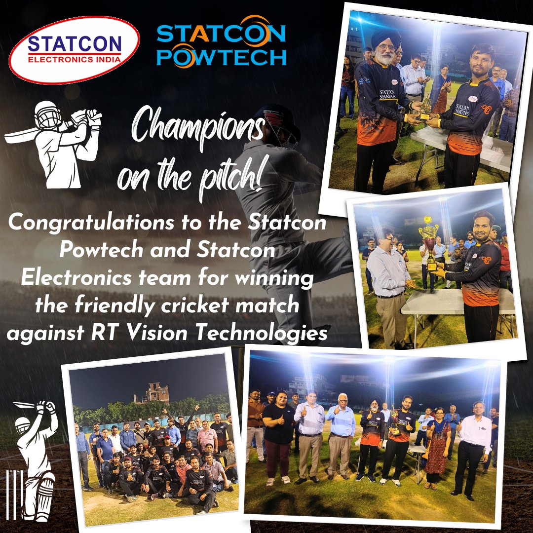 PowtechOfficial's tweet photo. Congratulations to the exceptional team at Statcon Powtech and Statcon Electronics for their remarkable victory against RT Vision Technologies in a friendly cricket match! 🏏🏆
#cricketmatch #teamwork #statconpowtech #statconelectronics https://t.co/W0xr6RgVJo