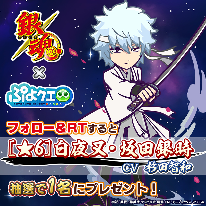 puyoquest's tweet photo. ／
#ぷよクエ ✖️ #銀魂
🎊コラボ記念キャンペーン🛸
＼

フォロー＆RTで応募しよう🔁
抽選で1名様に【[★6]白夜叉・坂田銀時】をプレゼント☁️

画像スクロールでスキル紹介もチェック➡️

応募期限☑️
5/21(日)23:59まで

コラボ は5/24(水)より開始🗓️

#gintama