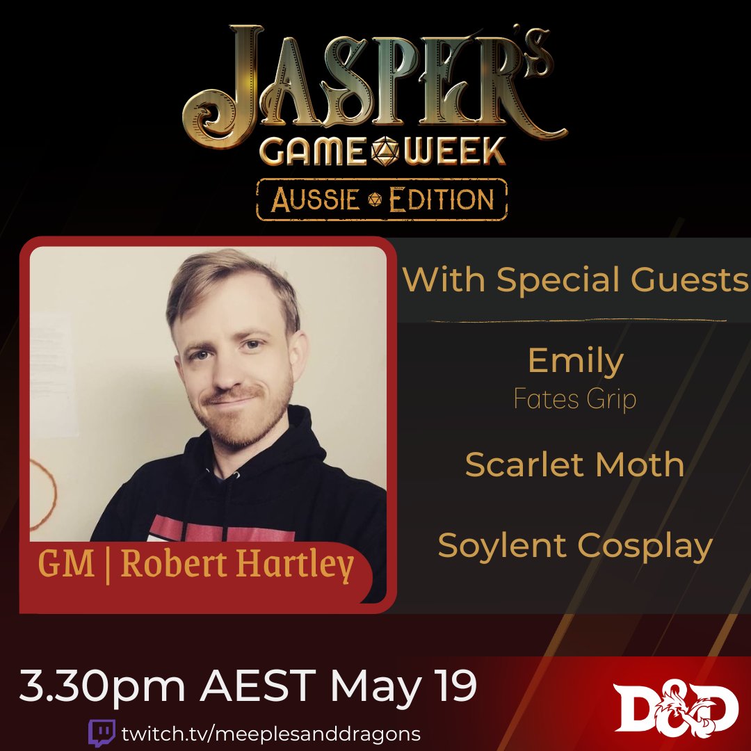 Meeples_Dragons's tweet photo. We are 🔴LIVE🔴

Join DM Robert Hartley and his band of merry adventurers for a D&amp;D5e adventure!

https://t.co/Qp5wRB8war

https://t.co/keEXbqCu2W 

#dnd #ttrpg #jaspersgameweek #JGW #JGWAussieEdition #charitystream https://t.co/TeMT2Cfe9Y