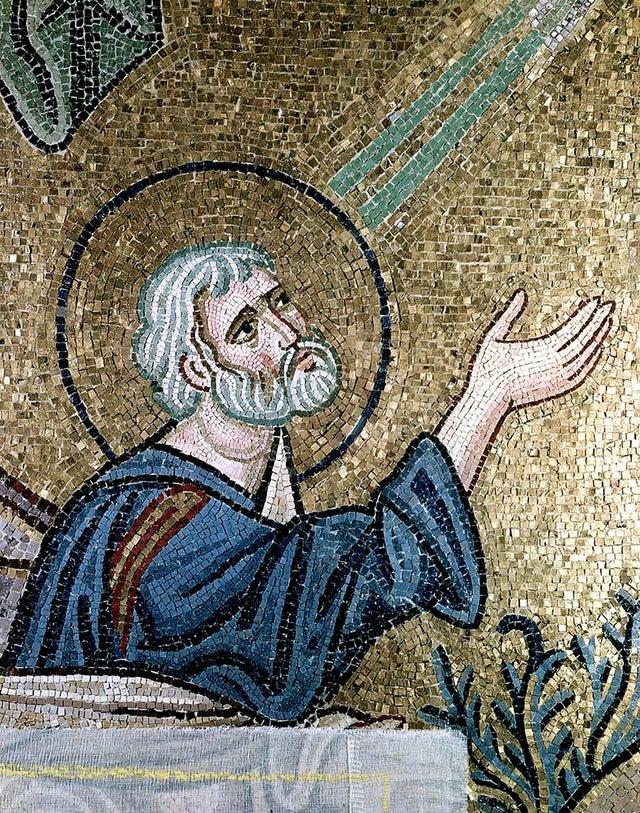 Peter witnessing the transfiguration. Daphni Monastery, Athens. 11th century Byzantine work.