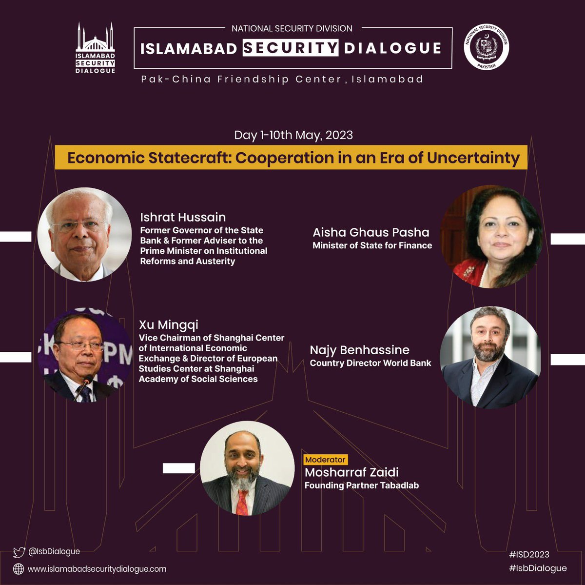 A session on economic statecraft was held on the 1st day of the 3rd #ISD2023. @mosharrafzaidi moderated the panel discussion with @AishaGPasha, @WBPakistanCD, Xu Mingqi, and Dr. Ishrat Hussain. Here is the link of the Session: m.youtube.com/watch?v=mXpWrz… #IsbDialogue #Economic