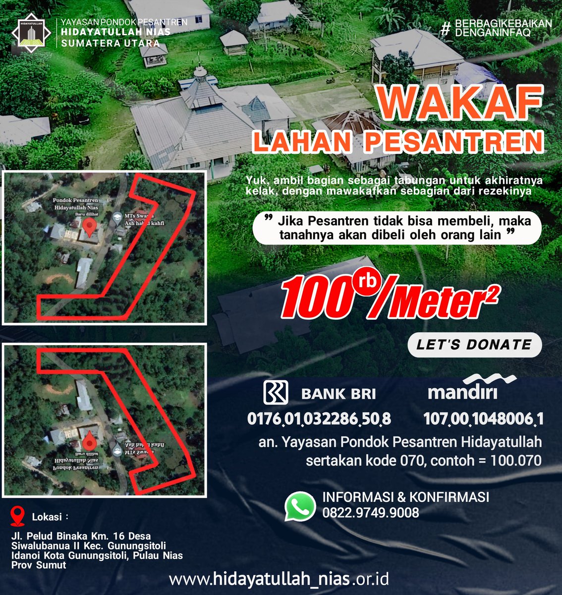 Yuk sedekah di #JumatBerkah ini
Untuk Wakaf lahan Pesantren Pulau Nias 🤲