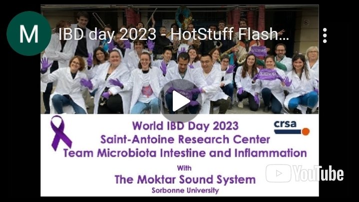 NRolhion's tweet photo. Engagement of the team "Microbiota, Intestine and Inflammation" (leaded by @h_sokol and @PSeksik) for the #WorldIBDDay 💜💜💃🕺🎺🥁🎶

@afaCrohnRCH @efcca
@crsa_paris @Inserm @MedecineSU
@EPHE_PSL

➡️https://t.co/a8SOJtOHU0 https://t.co/1JE7Uf8JBi