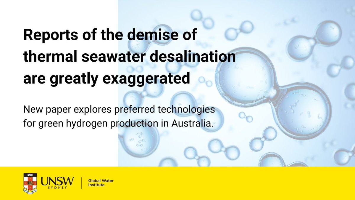 New UNSW paper suggests that thermal #desal via #MED using electrolyser waste heat can be less costly than alternatives &amp; produce surplus #water, challenging the notion that seawater #desal via #ReverseOsmosis will feed Australia’s green #hydrogen future - authors.elsevier.com/a/1h47b1HxM516…